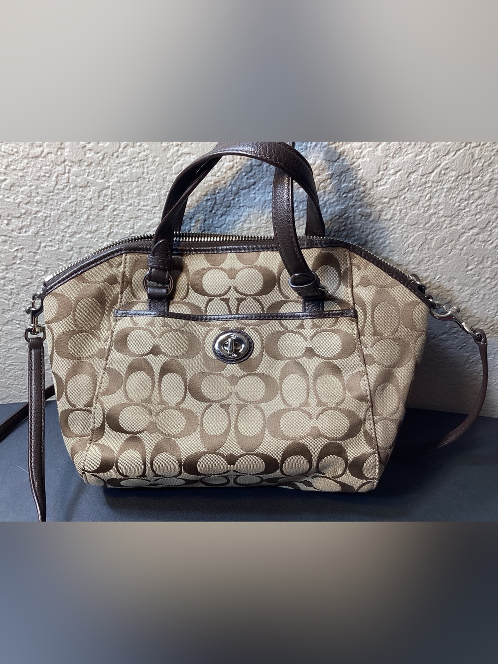 Coach Beige and Brown Signature Canvas Satchel w/dust bag. - Picture 4 of 10